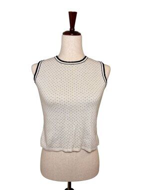 Emma James Cream Navy Micro Dot Knit Tank Preppy Nautical Size Small
